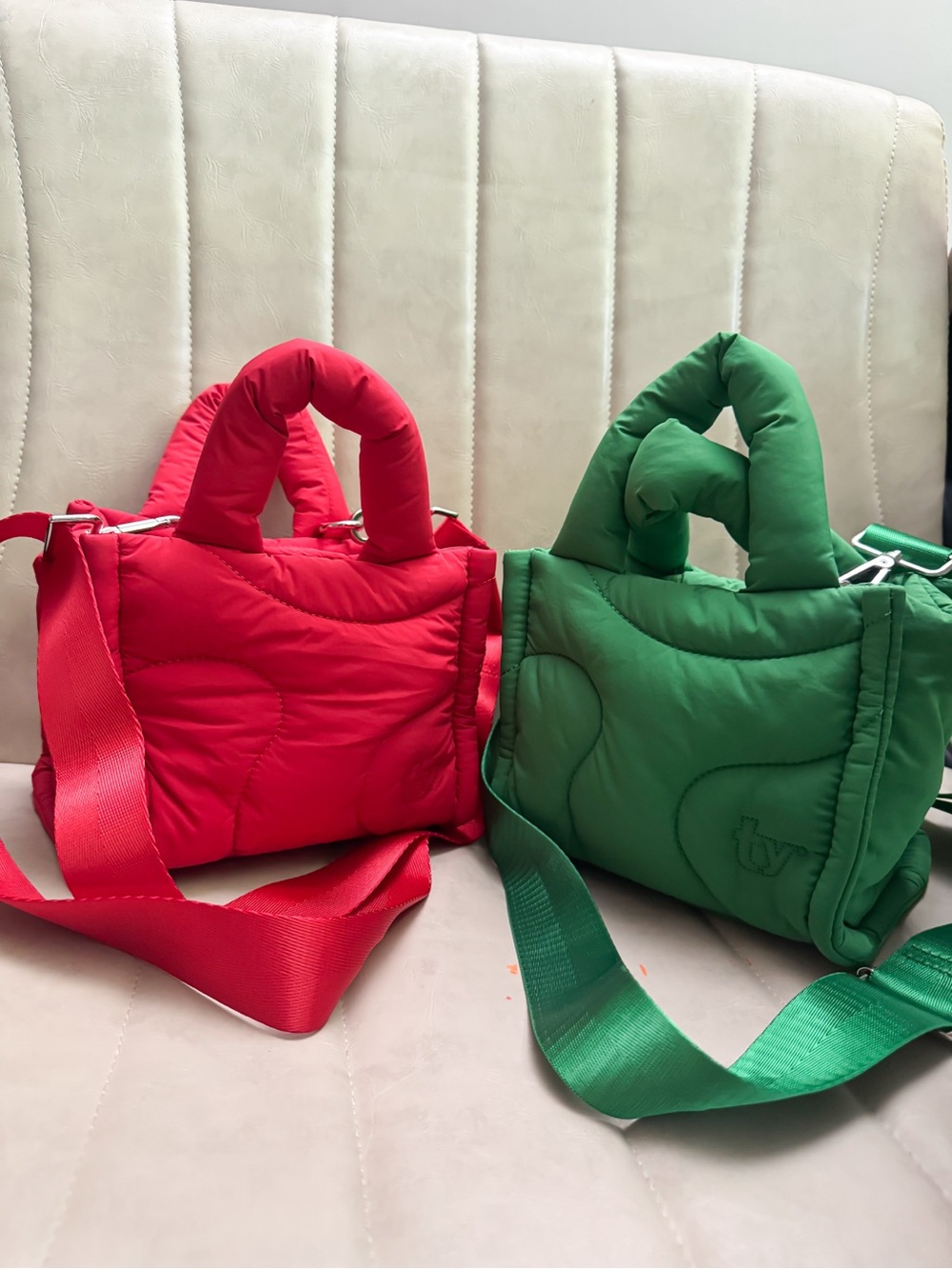 NWT Set of two Thirty Years “The mini drift tote” in cherry red and Kelly green
